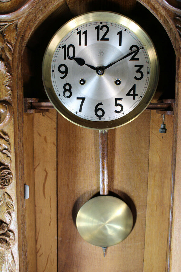 RAre XL Black forest wood carved father time owl rooster junghans wall clock