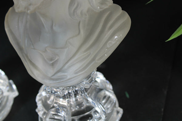 PAIR Rare crystal glass Bust virign mary christ Statue religious