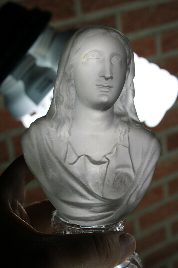 PAIR Rare crystal glass Bust virign mary christ Statue religious
