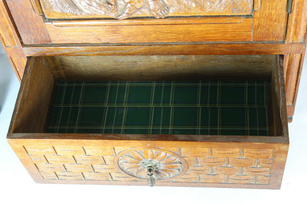 RAre antique French Asclepius god medicine wall cabinet pharmacy wood carved