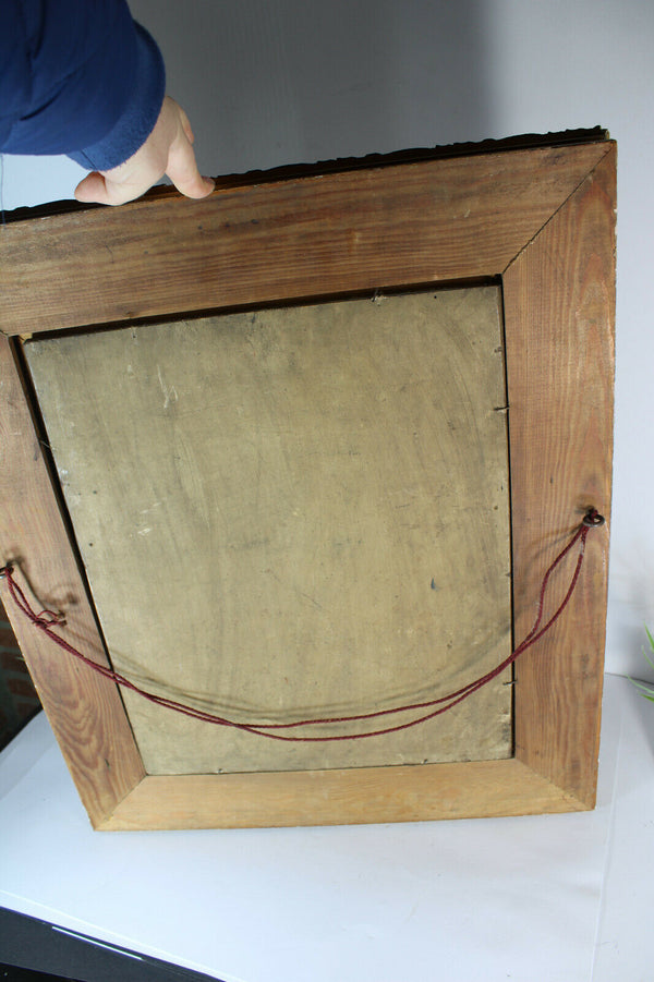 Antique French grisaille painting panel mother sick child religious items Rare