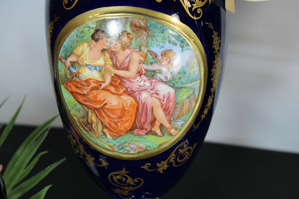 pair italian cobalt blue porcelain victorian scene vases
