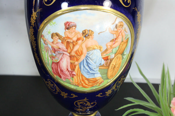 pair italian cobalt blue porcelain victorian scene vases