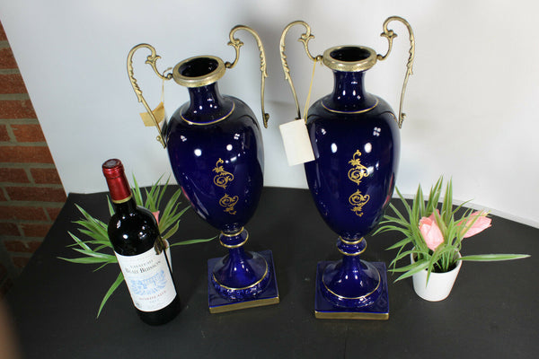pair italian cobalt blue porcelain victorian scene vases