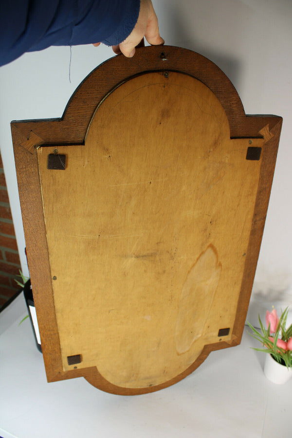 Antique xl French wood carved crucifix panel putti angel Rare religious