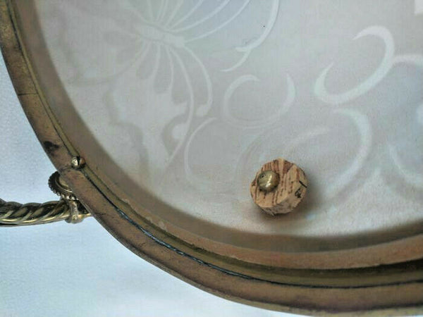 French brass pink glass shade inverted dome butterfly pattern chandelier rare