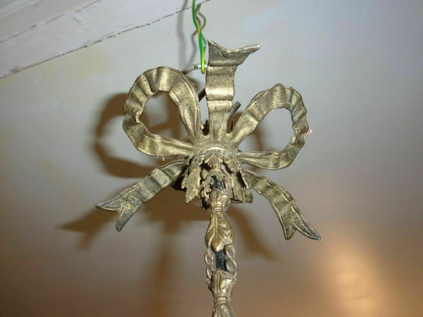 Antique French zamac angel putti cherub pendant lamp chandelier glass tulip