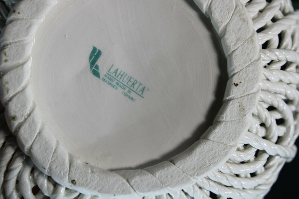 cute small spanish porcelain hand made floral basket statue