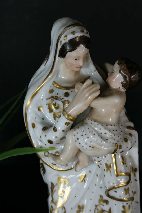 Antique French vieux paris porcelain madonna figurine statue religious