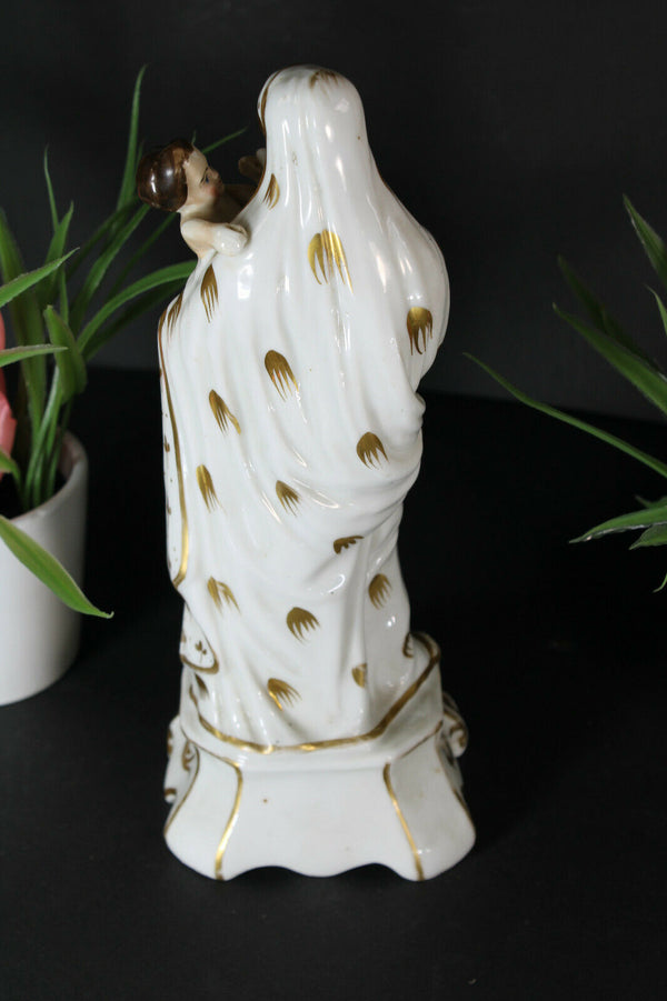 Antique French vieux paris porcelain madonna figurine statue religious