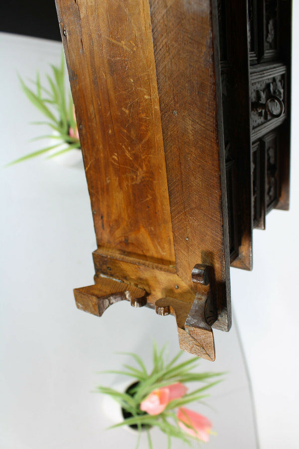 Antique black forest wood carved Deer animal jewelry box  rare velvet