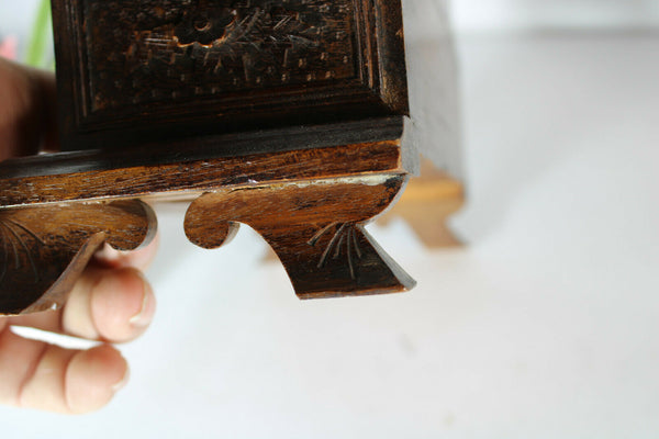 Antique black forest wood carved Deer animal jewelry box  rare velvet