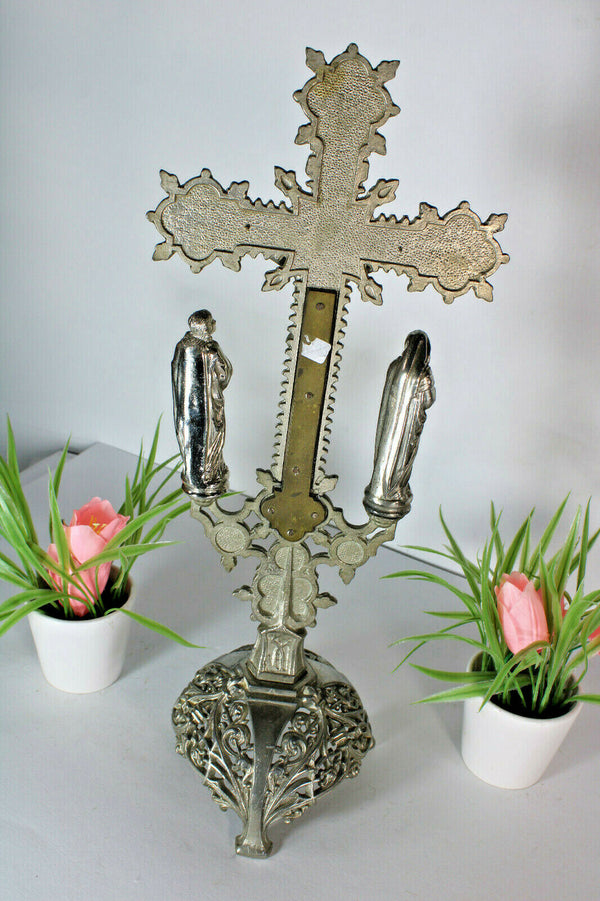 Antique spelter crucifix 4 evangelists symbols religious