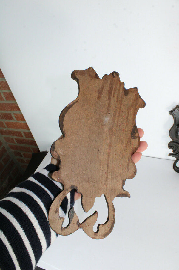 pair antique breton wood carved black lacquered portrait heads wall plaques
