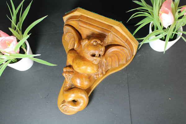 vintage French wood carved wall console Mythological dragon figure 1950 rare