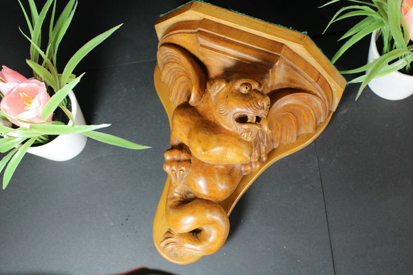 vintage French wood carved wall console Mythological dragon figure 1950 rare