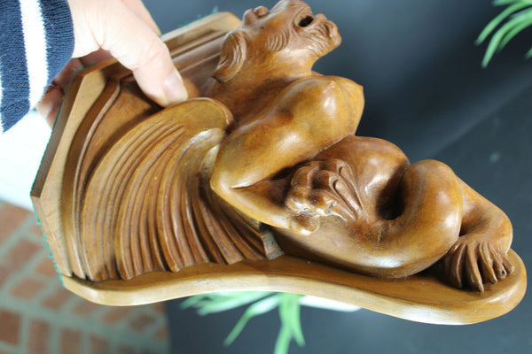 vintage French wood carved wall console Mythological dragon figure 1950 rare