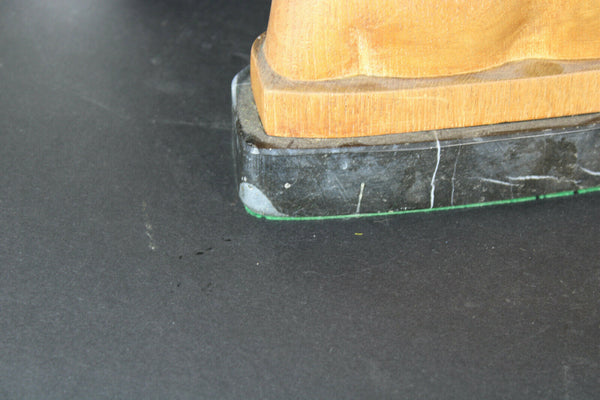 Flemish wood carved cherub putti buste sculpture statue marble base signed