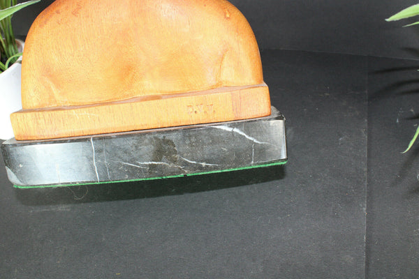 Flemish wood carved cherub putti buste sculpture statue marble base signed