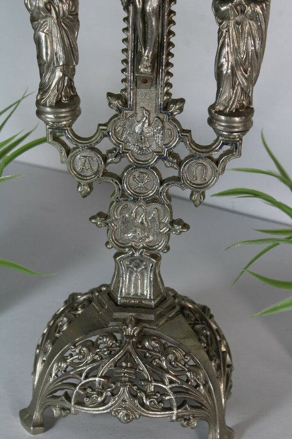 Antique spelter crucifix 4 evangelists symbols religious
