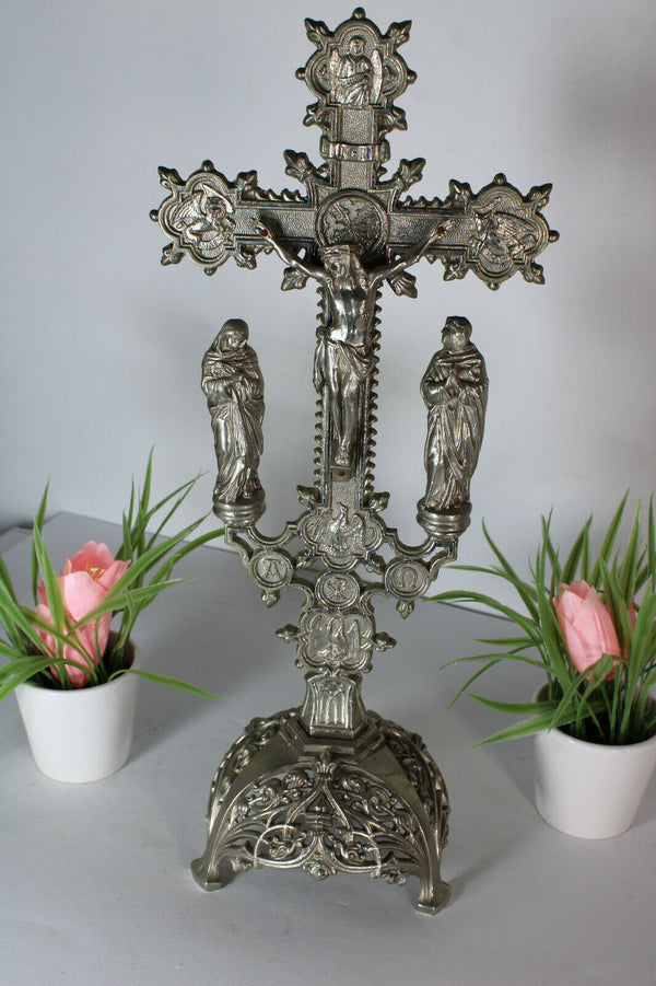 Antique spelter crucifix 4 evangelists symbols religious