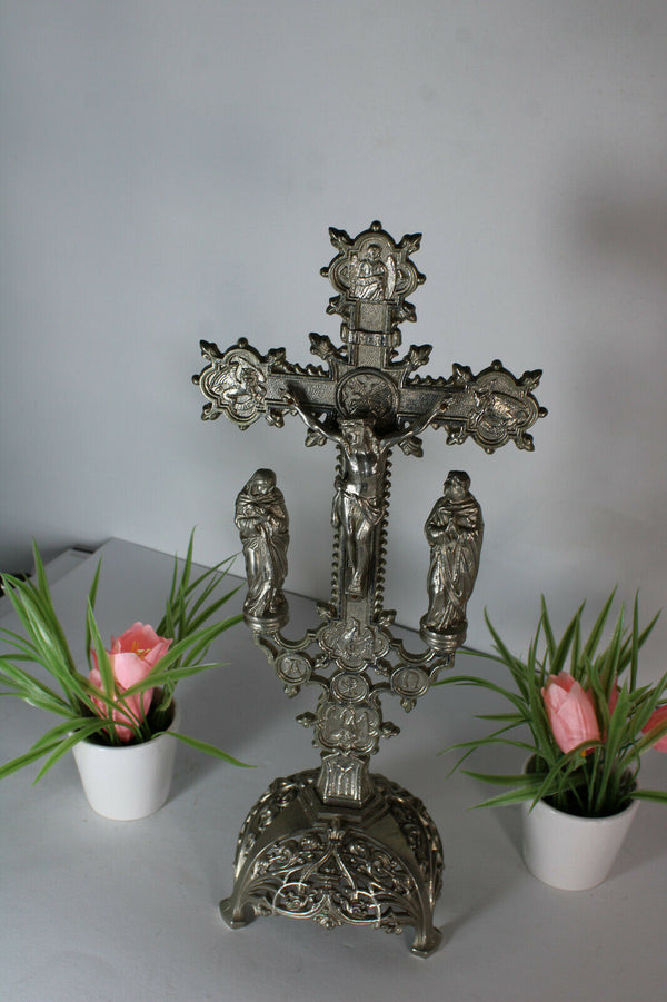 Antique spelter crucifix 4 evangelists symbols religious