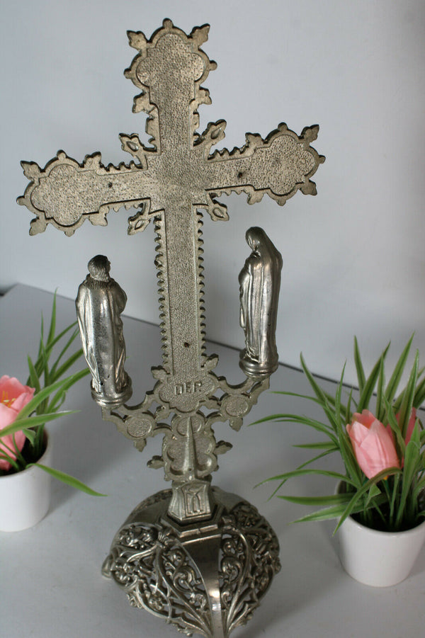 Antique spelter crucifix 4 evangelists symbols religious