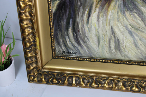 Vintage flemish oil painting sheltie dog