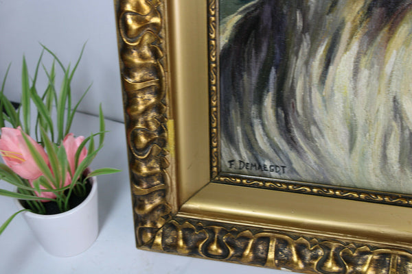 Vintage flemish oil painting sheltie dog