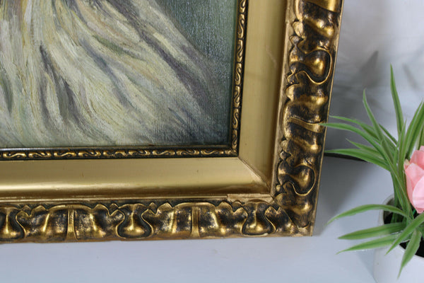 Vintage flemish oil painting sheltie dog