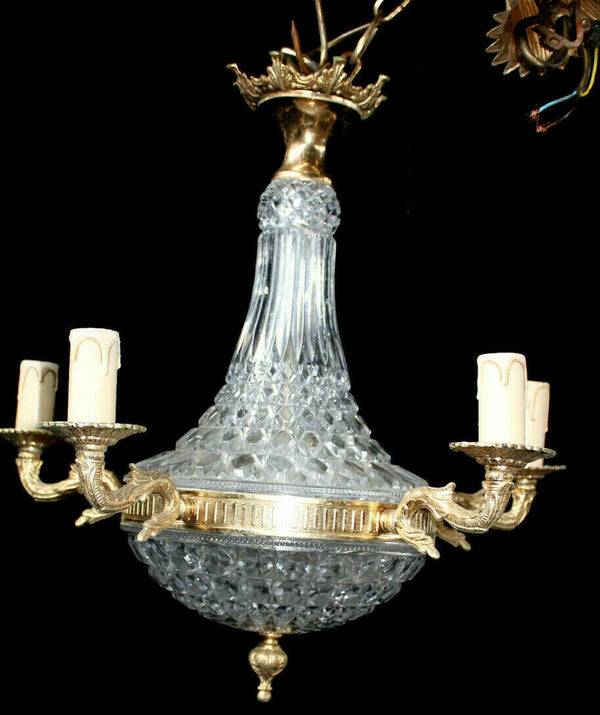 Vintage 1970 french crystal glass brass Chandelier lamp