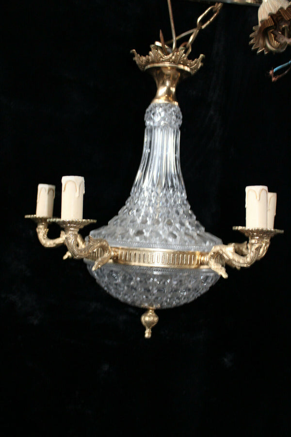 Vintage 1970 french crystal glass brass Chandelier lamp