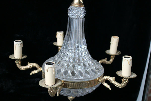 Vintage 1970 french crystal glass brass Chandelier lamp