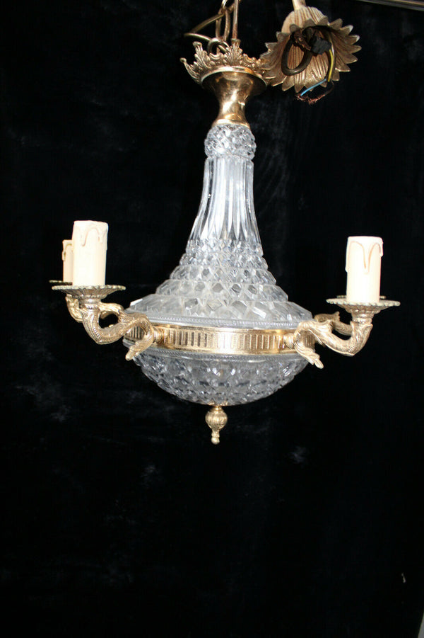 Vintage 1970 french crystal glass brass Chandelier lamp