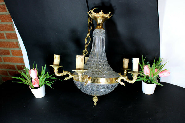 Vintage 1970 french crystal glass brass Chandelier lamp