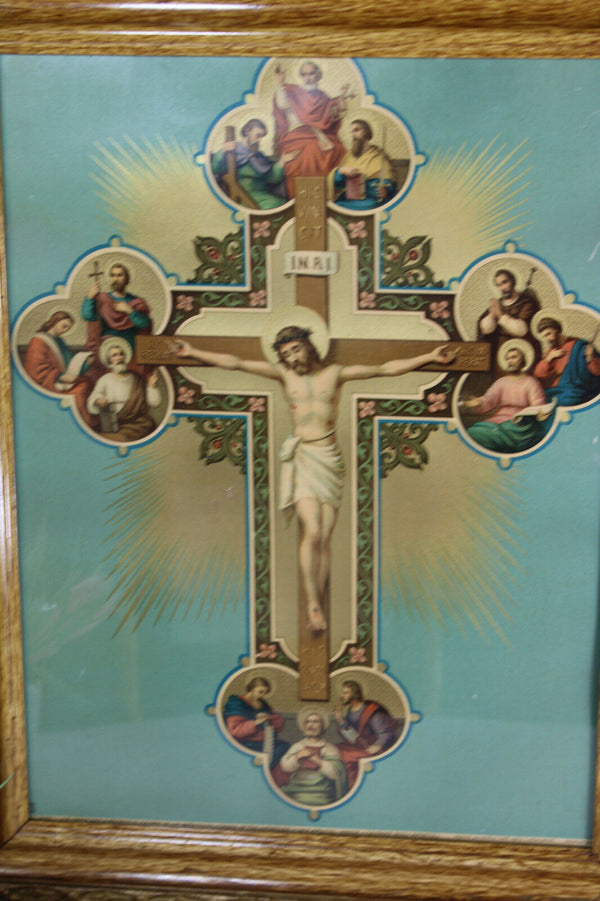 PAIR antique Religious 4 evangelist apostles jesus mary Crucifix Rare frames