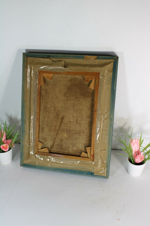 Antique flanders school landscape church oil canvas painting