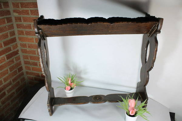 Vintage 1950 wood carved book holder stand dolphin fish figural rare