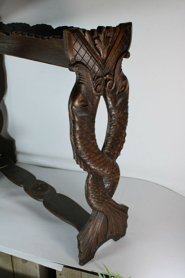 Vintage 1950 wood carved book holder stand dolphin fish figural rare