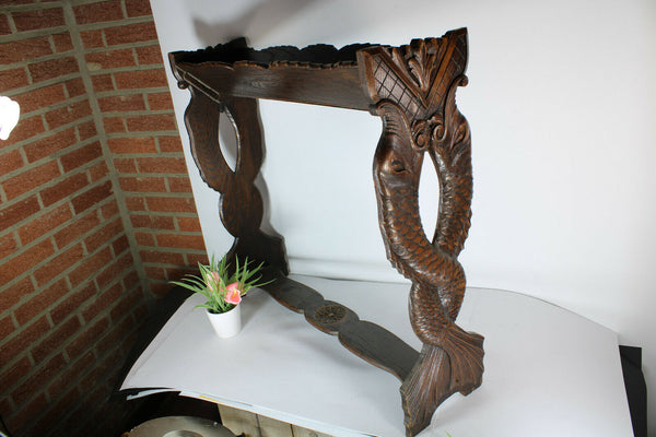 Vintage 1950 wood carved book holder stand dolphin fish figural rare