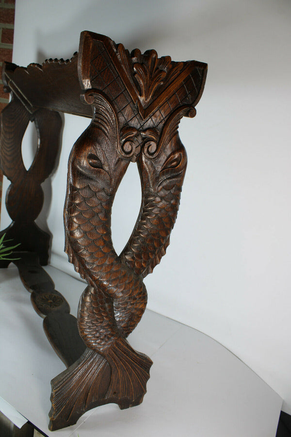 Vintage 1950 wood carved book holder stand dolphin fish figural rare
