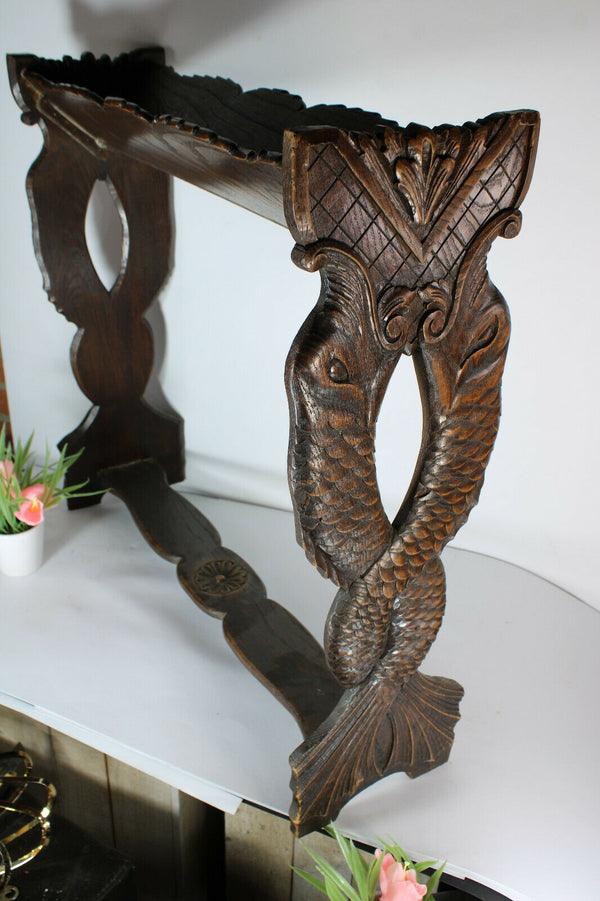 Vintage 1950 wood carved book holder stand dolphin fish figural rare