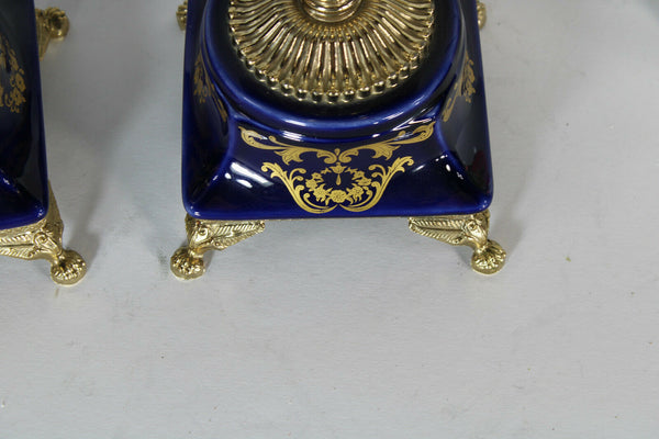 PAIR italian cobalt porcelain marked vases romantic decors
