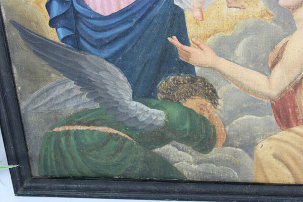 Antique 1800 Oil canvas religious archangel mary jesus painting religious church