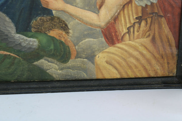 Antique 1800 Oil canvas religious archangel mary jesus painting religious church