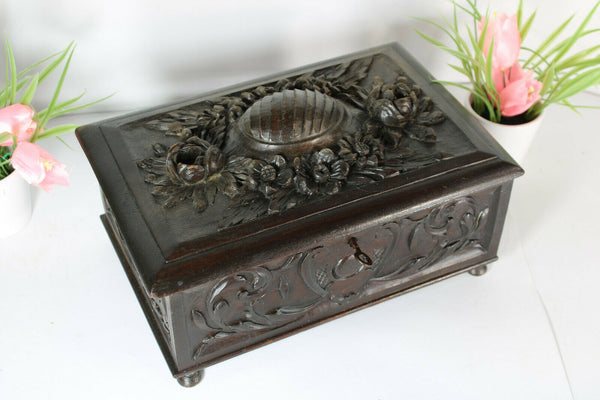 Antique black forest wood carved Box