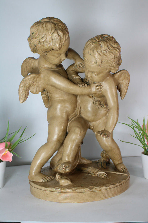 Antique Large French Terracotta group 2 cupido putti marked FALCONET