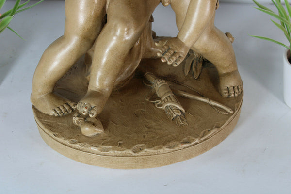 Antique Large French Terracotta group 2 cupido putti marked FALCONET