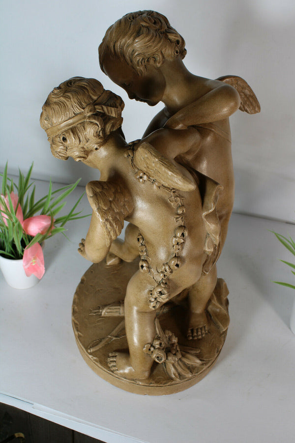 Antique Large French Terracotta group 2 cupido putti marked FALCONET