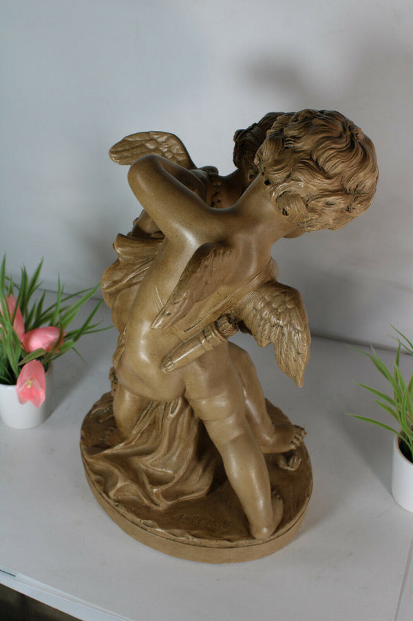 Antique Large French Terracotta group 2 cupido putti marked FALCONET